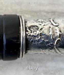 Silver Top Carved Ebony Cane Import Marks 1892 by Samuel Boyce Landeck