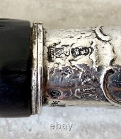 Silver Top Carved Ebony Cane Import Marks 1892 by Samuel Boyce Landeck