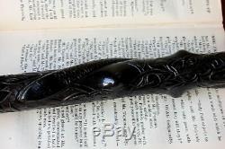 Silver Topped Bog Oak Walking Stick. Folk Art Hand Carved Snake Cane 1888