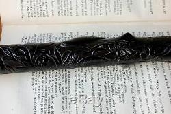 Silver Topped Bog Oak Walking Stick. Folk Art Hand Carved Snake Cane 1888