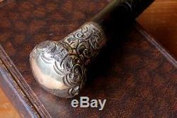 Silver Topped Bog Oak Walking Stick. Folk Art Hand Carved Snake Cane 1888