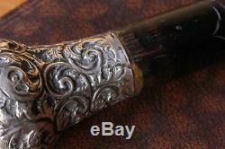 Silver Topped Bog Oak Walking Stick. Folk Art Hand Carved Snake Cane 1888