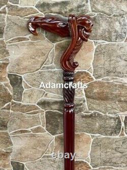 Skull Cane Wooden Walking Stick Ergonomic Palm Grip Handle Wood Carved Walking