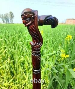 Skull Cane Wooden Walking Stick Ergonomic Palm Grip Handle Wood Carved Walking C