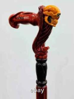 Skull Cane Wooden Walking Stick Ergonomic Palm Grip Handle Wood Carved Walking C