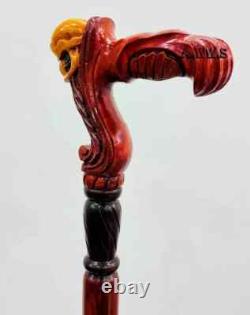 Skull Cane Wooden Walking Stick Ergonomic Palm Grip Handle Wood Carved Walking C