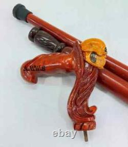 Skull Cane Wooden Walking Stick Ergonomic Palm Grip Handle Wood Carved Walking C