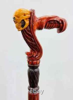 Skull Cane Wooden Walking Stick Ergonomic Palm Grip Handle Wood Carved Walking C