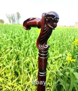 Skull Cane Wooden Walking Stick Ergonomic Palm Grip Handle Wood Carved Walking C