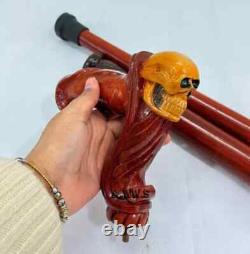 Skull Cane Wooden Walking Stick Ergonomic Palm Grip Handle Wood Carved Walking C