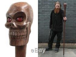 Skull Ceremonial Staff Walking Stick Long Wooden Cane Hand Carved Handle 1.6m