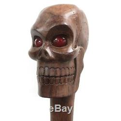 Skull Ceremonial Staff Walking Stick Long Wooden Cane Hand Carved Handle 1.6m
