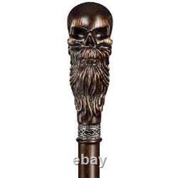 Skull Head Handle Walking Cane Stick Hand Carved Wooden Walking Stick X Mass Gif
