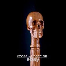 Skull Head Handle Wooden Walking Stick Hand Carved Handmade Cane Designer style