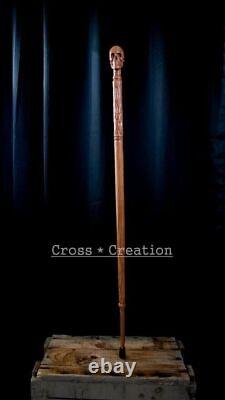 Skull Head Handle Wooden Walking Stick Hand Carved Handmade Cane Designer style