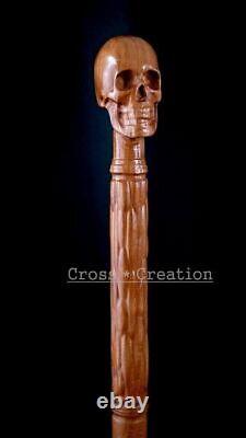 Skull Head Handle Wooden Walking Stick Hand Carved Handmade Cane Designer style