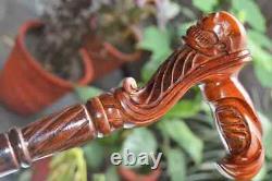 Skull Wooden Hand Carved Cane Rustic Walking Stick Natural Styled