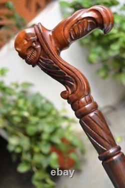 Skull Wooden Hand carved Cane Rustic Hand Carved Walking Stick with Natural Hand