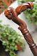 Skull Wooden Hand carved Cane Rustic Hand Carved Walking Stick with Natural Hand