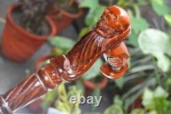 Skull Wooden Hand carved Cane Rustic Hand Carved Walking Stick with Natural Hand