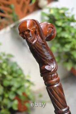Skull Wooden Hand carved Cane Rustic hand carved Walking Stick with Natural hand