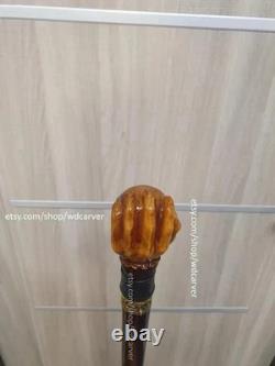 Skull handle hand carved wooden walking stick for men women cane gift