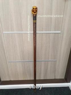 Skull handle hand carved wooden walking stick for men women cane gift