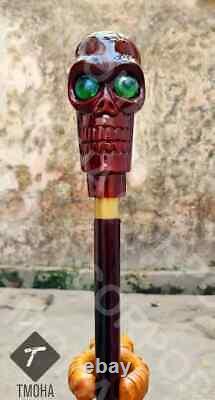 Skull handle wooden walking stick hand carved walking cane skull Christmas gift