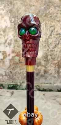 Skull handle wooden walking stick hand carved walking cane skull Christmas gift