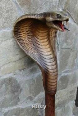 Snake Design Hand-Carved Wooden Walking Stick Handmade Cane