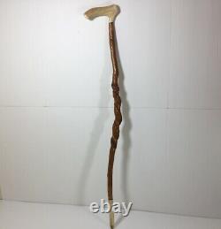 Snake Hand Carved Walking Stick Stag Horn Handle Wood Cane 37