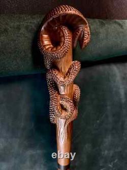 Snake Walking Stick Cobra, Hand Carved Walking Stick, Designers Wood Carved Handel