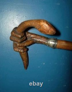 Snake wooden hand carved walking stick for men women cane design snake