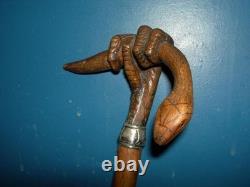 Snake wooden hand carved walking stick for men women cane design snake gift