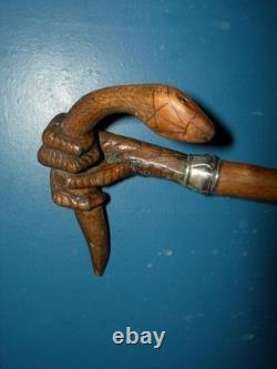 Snake wooden hand carved walking stick for men women cane design snake gift