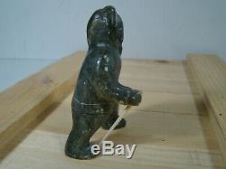 Soapstone Inuit Eskimo Carvings Eskimo With Walking Stick Signed Luke