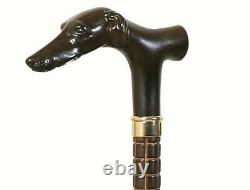 Solid Wood Walking Stick Whippet Dog Head Carved Wooden Stick Cane 37 Tall