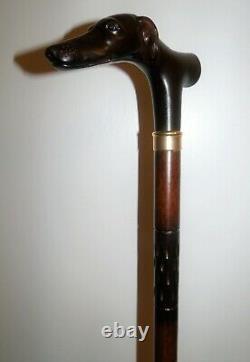 Solid Wood Walking Stick Whippet Dog Head Carved Wooden Stick Cane 37 Tall