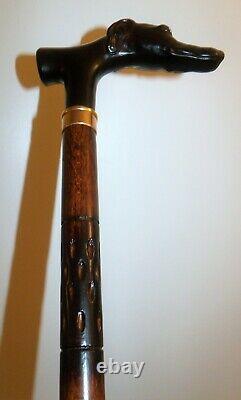 Solid Wood Walking Stick Whippet Dog Head Carved Wooden Stick Cane 37 Tall