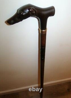 Solid Wood Walking Stick Whippet Dog Head Carved Wooden Stick Cane 37 Tall