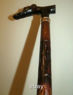 Solid Wood Walking Stick Whippet Dog Head Carved Wooden Stick Cane 37 Tall