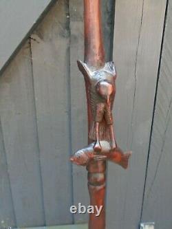 South African walking / Hiking stick with carved bird and fish nice item