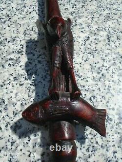 South African walking / Hiking stick with carved bird and fish nice item