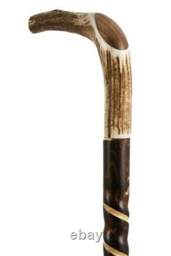 Staghorn Handle Carved Spiral Hazel Walking Stick