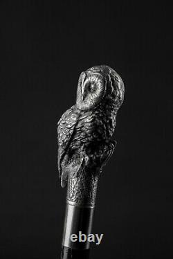 Sterling Silver Owl Walking Stick, Owl Head Walking Cane Antique Vintage Walking