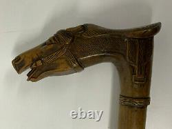 Stunning Hand Carved Antique Walking Stick Horse with saddle Kepkypa Corfu