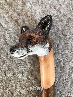 Stunning Hand Carved Fox headed Hazel Shafted 50 Walking Stick by Ian Taylor