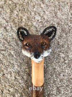 Stunning Hand Carved Fox headed Hazel Shafted 50 Walking Stick by Ian Taylor