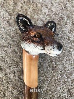 Stunning Hand Carved Fox headed Hazel Shafted 50 Walking Stick by Ian Taylor