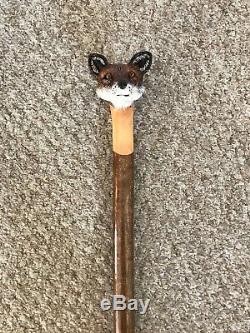 Stunning Hand Carved Fox headed Hazel Shafted 50 Walking Stick by Ian Taylor